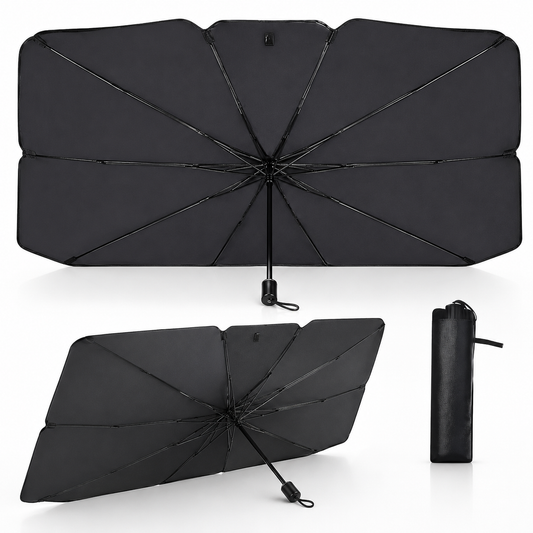 Katlanabilir Şemsiye Tipi Araç Ön Cam Güneşliği 137x75 cm – Taşıma Kılıflı Oto Gölgelik